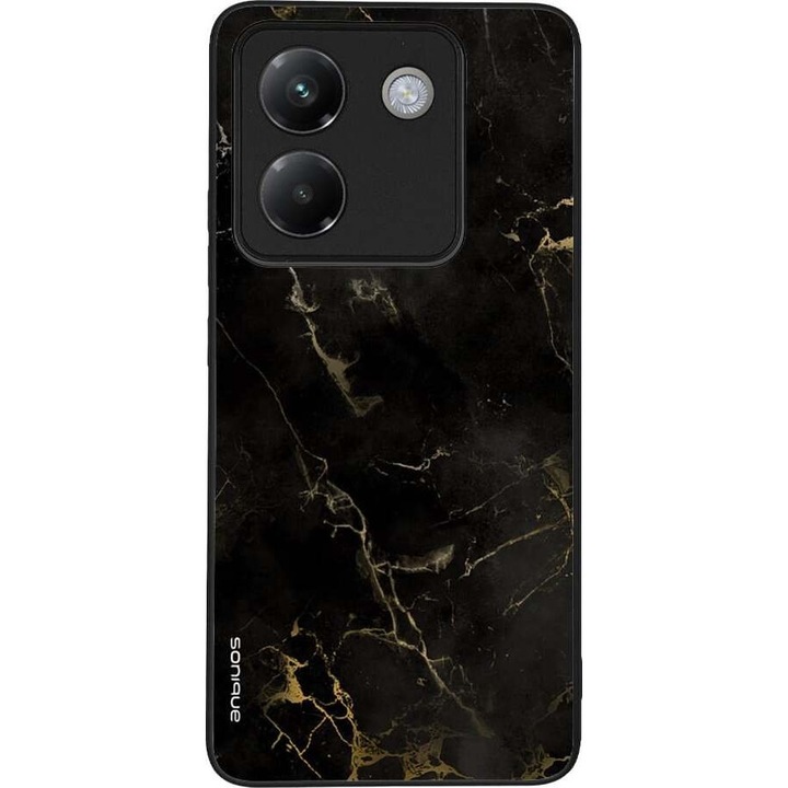 Husa telefon Sonique Marble Series, pentru Xiaomi Poco M7 Pro 5G, silicon, design marmorat, antiderapant, negru