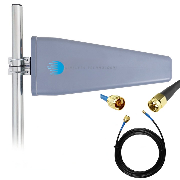 Antena 4G / 5G directionala A3019G, tip LPDA (logaritmica), pana la 23 dBi, 700-3800 MHz, cablu 10m, mufa SMA
