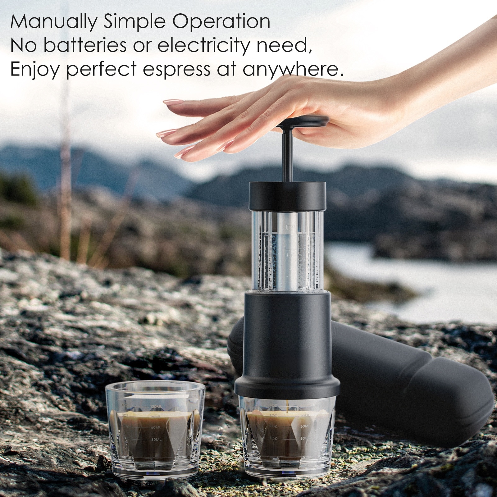 Aparat de cafea cu capsule, presare manuala, rezervor de apa 80 ml, ceasca de cafea 120 ml, capacitate 5 g, 78 x 220 mm, negru