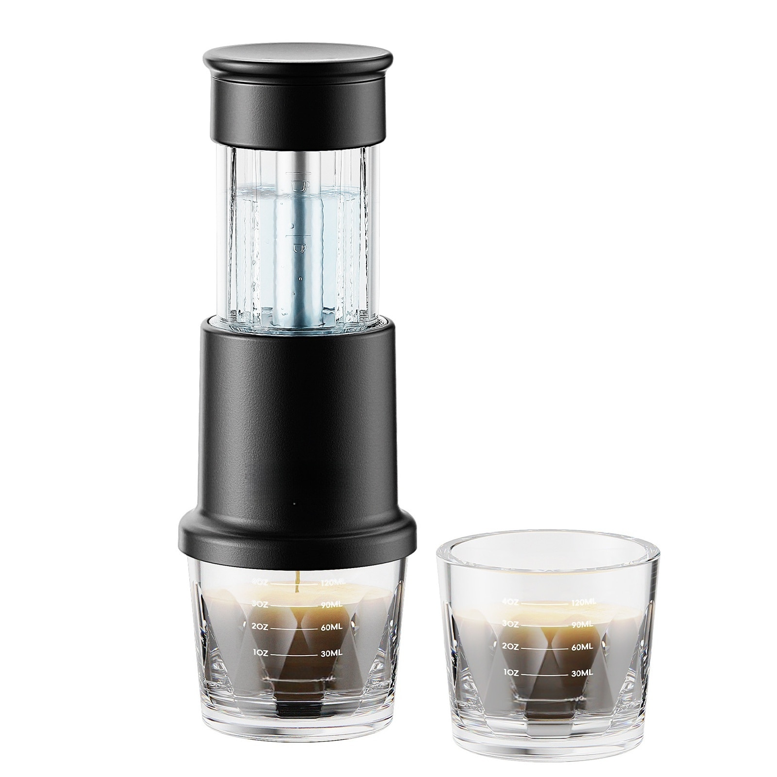 Aparat de cafea cu capsule, presare manuala, rezervor de apa 80 ml, ceasca de cafea 120 ml, capacitate 5 g, 78 x 220 mm, negru