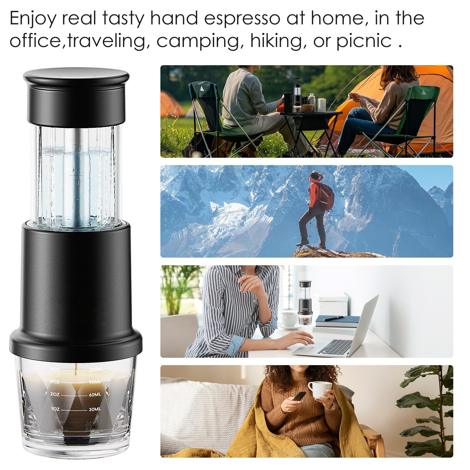 Aparat de cafea cu capsule, presare manuala, rezervor de apa 80 ml, ceasca de cafea 120 ml, capacitate 5 g, 78 x 220 mm, negru