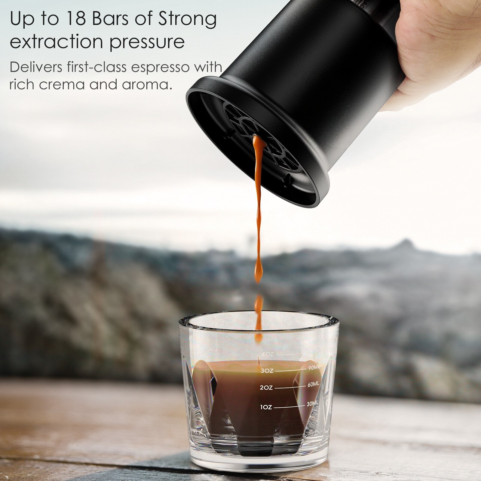 Aparat de cafea cu capsule, presare manuala, rezervor de apa 80 ml, ceasca de cafea 120 ml, capacitate 5 g, 78 x 220 mm, negru