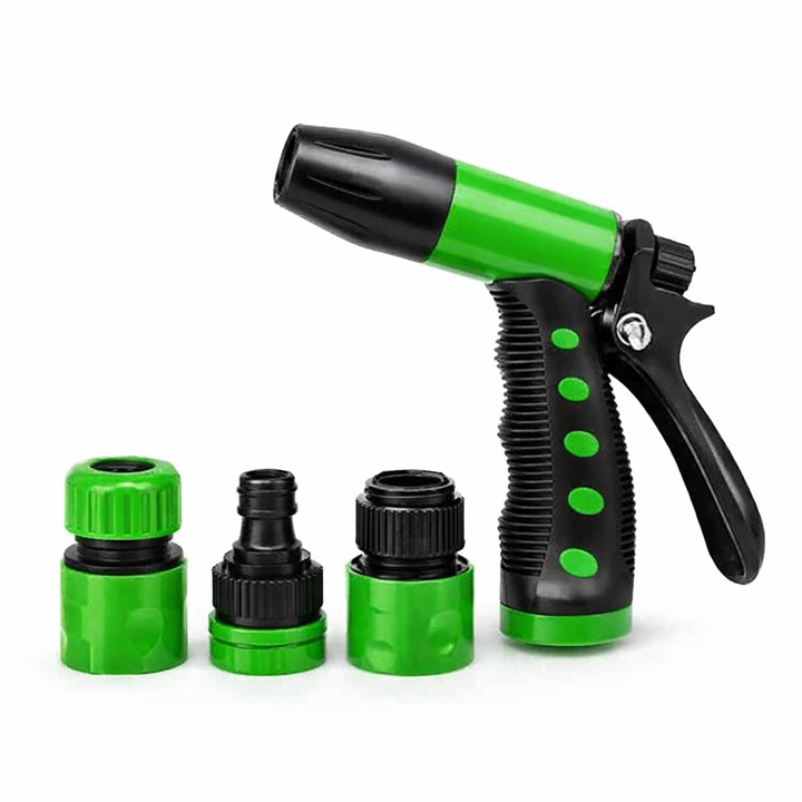 Cap de furtun, 3 conectori, plastic, negru+verde