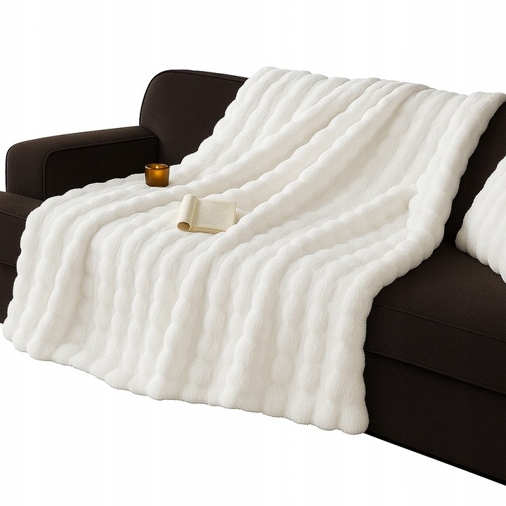 Cuvertura Allbag 160x200 cm alba, moale si calduroasa, pentru pat si canapea