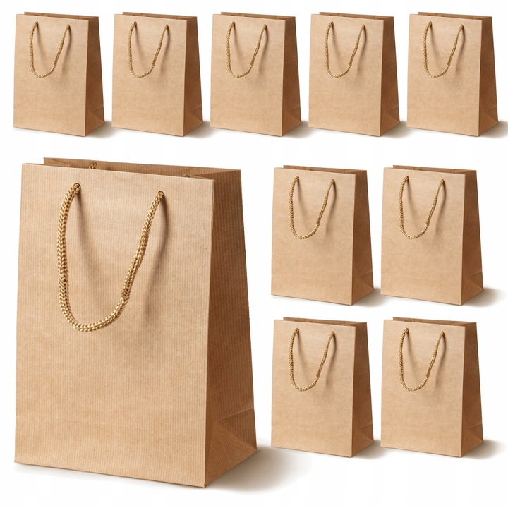 Set 10 torbe din hartie premium, Allbag, 17x7x21cm, culoare bronz, 130g/m2