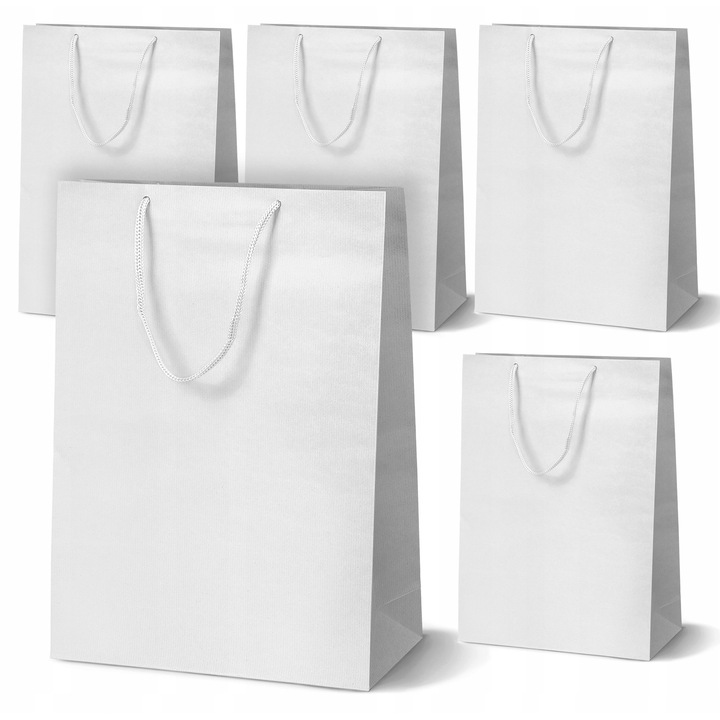 Set 5 pungi de cadou Allbag, 30x10x40cm, alb, din hartie reciclabila