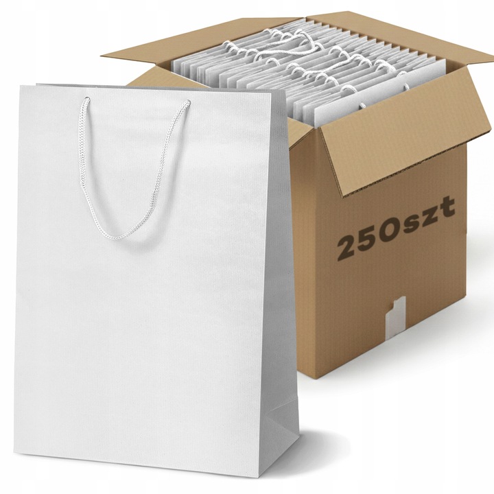 Torba de hartie premium Allbag, 30x10x40 cm, alba, 130 GSM, set 250 buc.