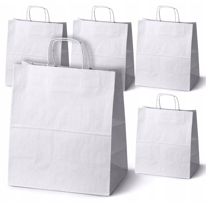 Set 5 torbe din hartie, Allbag, 305x170x340 mm, alb