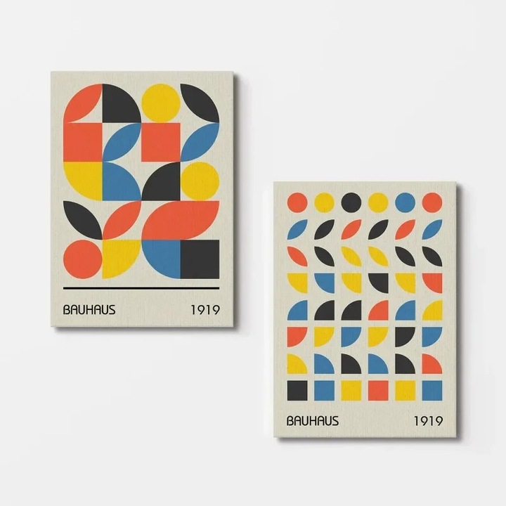 Set 2 tablouri decorative Re-Bloom, model geometric, lemn/panza, multicolor, 50 x 70 cm