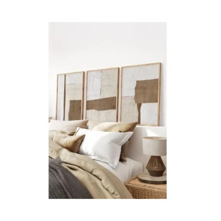 Set tablou decorativ Re-Bloom, 3 piese, MDF/lemn masiv, bej/alb/maro, 70 x 100 cm