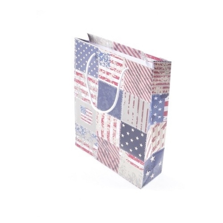 Punga cadou NEOPAK, cu fund block, 240x80x320 mm, Model, cu maner din snur de polipropilena, 200 g/m²