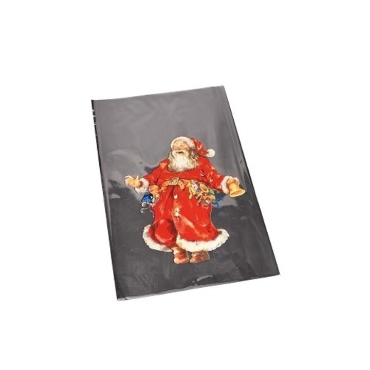 Punga cadou NEOPAK, Cu model Mos Craciun, 400x250 mm, Transparent, din Polipropilena OPP, 25 μm, deschisa