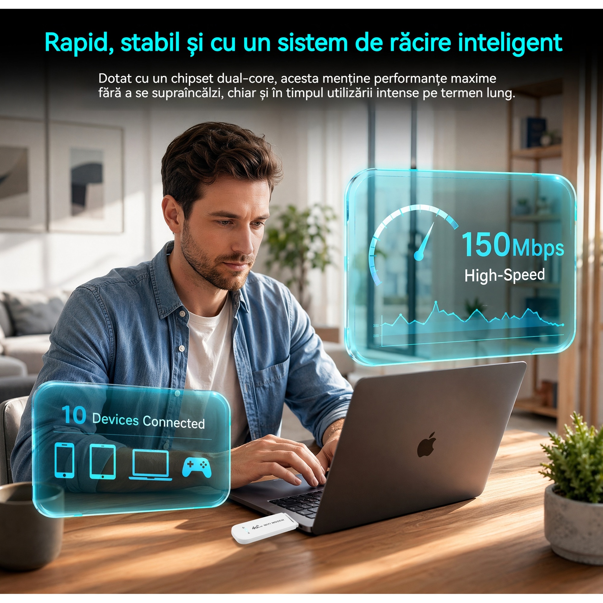 Semnal Router Cu Sim Omelivon® Router 4G LTE Portabil cu Slot SIM si Modem USB, Viteza 150 ...