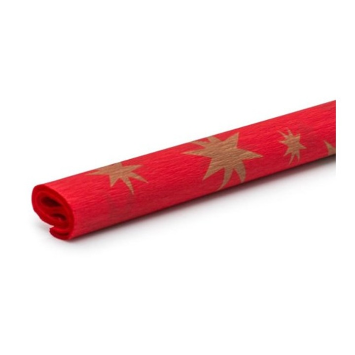 Hartie creponata NEOPAK, rola, 50x200cm, Rosu cu stele, 28 g/m²