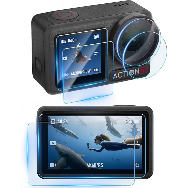 Folie protectie de ecran pentru DJI Osmo Action 5 Pro, sticla temperata 9H, rezistent la zgarieturi, montare usoara
