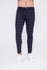 Pantaloni barbati casual, carouri, viscoza, Alb/Bleumarin