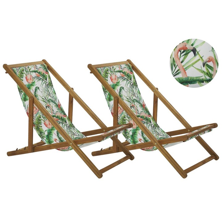Set de 2 scaune de gradina din lemn motiv Flamingo Anzio