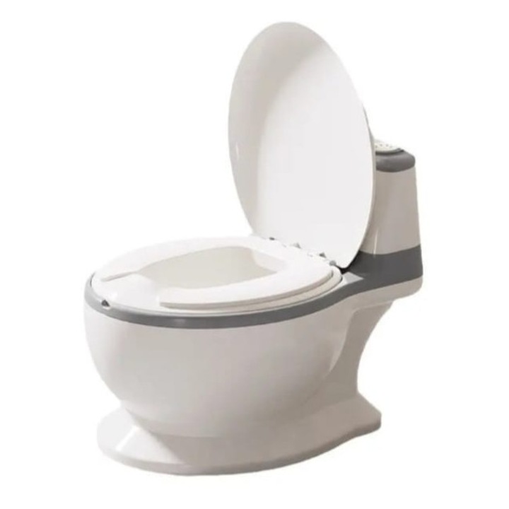 Olita tip minitoaleta, sunete, reductor moale din spuma, insert detasabil, capac rabatabil, gri/alb, 1 an+