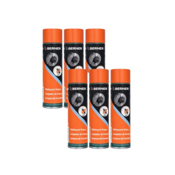 Комплект 6 бр. спрей за почистване на спирачки Berner Brake Cleaner, 500 мл