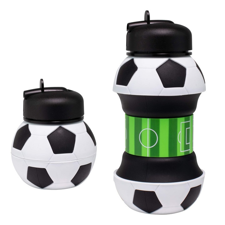 OLOEY összecsukható vizespalack, futball labda forma, 550ml, élelmiszeripari szilikon, nagy kapacitású, hordozható