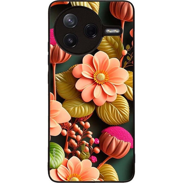 Sonique Theke 3D Flower Series pentru Xiaomi Poco F7 Pro 5G, silicon, antisoc, roz