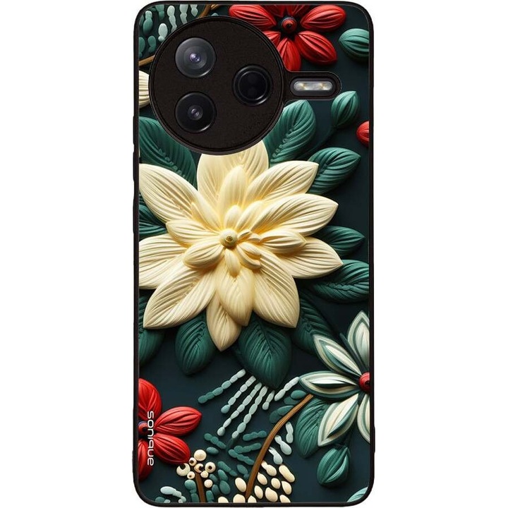 Sonique Theke 3D Flower Series pentru Xiaomi Poco F7 Pro 5G, silicon, verde, antisoc, design modern