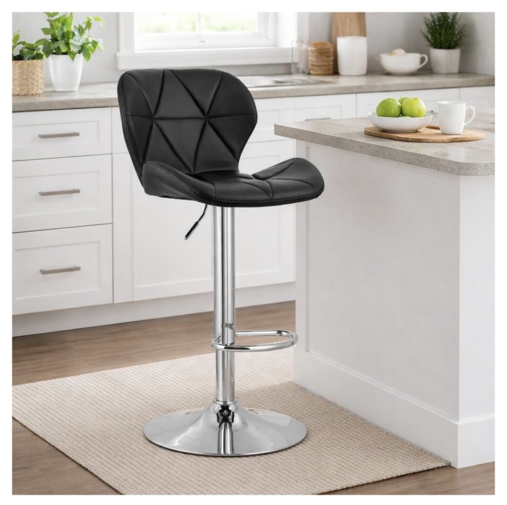 Scaune Bar BAR91 cu spatar inaltime reglabila, Negru