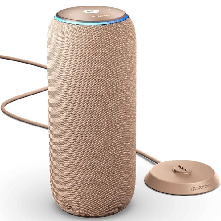 Boxa portabila moto sound flow, Sound by Bose (putere 30W), Wi-Fi pentru Home Streaming, Bluetooth 5.0, UWB, RoomShift si Dynamic Stereo, sistem cu woofer, tweeter si dual radiatoare pasive, baterie 6000 mAh, IP67 Waterproof, PANTONE Warm Taupe