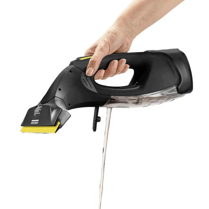 Аспиратор за прозорци Karcher, мокро почистване, акумулаторна батерия, 0.1 л, черен, 3 часа зареждане на батерията, 35 мин работа, компактен, безшумен, 10W, 230V, 1.2 кг, 12.5 x 28 x 32.5 см