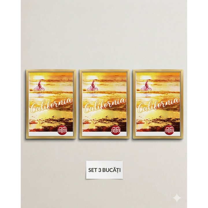 SET 5 Rama foto, rama tablou, rama pentru postere, afise sau obiecte decorative – aFFa 40x50 cm – din plastic, cu plexiglas si sistem de prindere – auriu