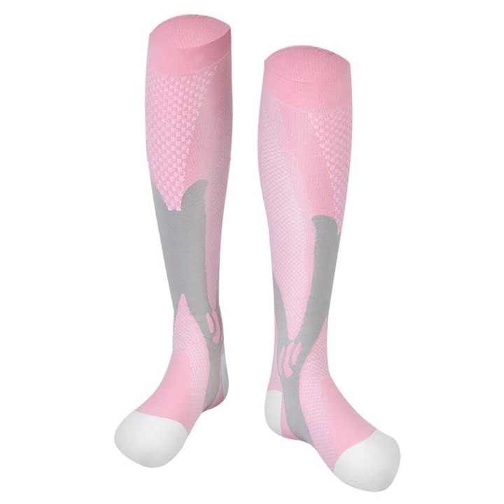 Sosete Compresive 20-30 mmHg, Roz, Marime S-M, pentru Sport si Calatorii