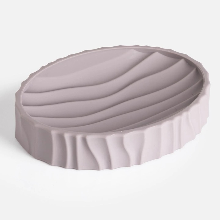 Savoniera din plastic, forma ovala, taupe, model Waves, 13x10x2, 5cm