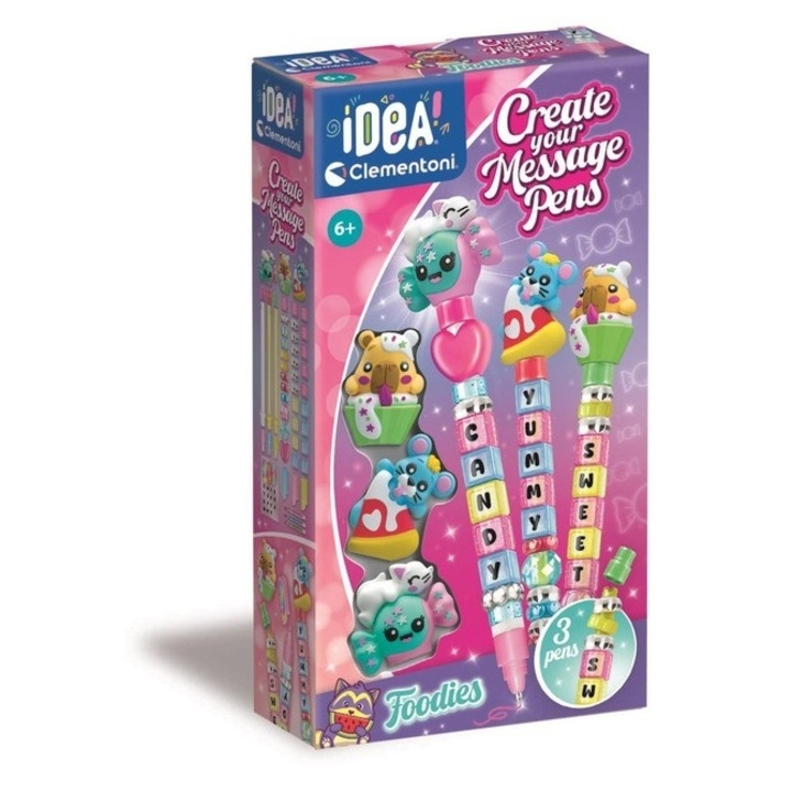 Set creativ Foodies pentru copii, 3 pixuri de asamblat, multicolor, 4 rezerve