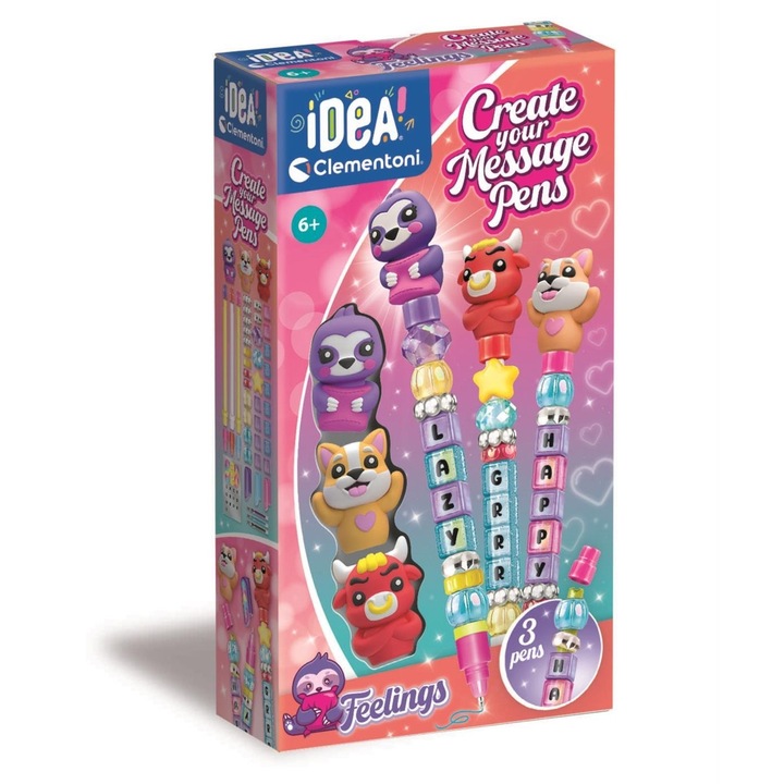 Set creativ asamblare pixuri, Clementoni, Feelings, 3 pixuri, multicolor