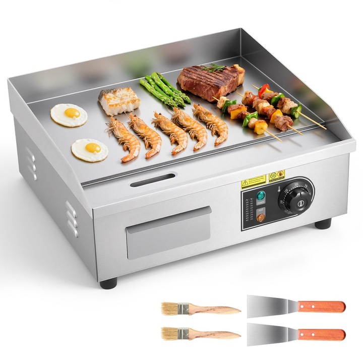 Plită electrică profesională Grill teppanyaki, inox, 2800W, 45x30cm, termostat reglabil 50-300C