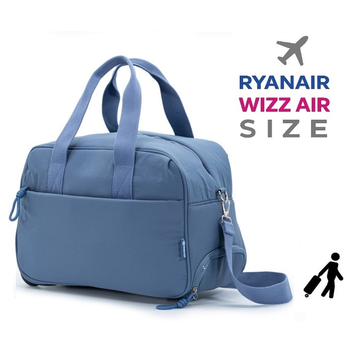 Geanta de voiaj cu role 40x25x20 cm, bagaj de mana Wizz Air/Ryanair, 1.25 kg, 20 l, poliester, Benzi BZ 5851, albastru deschis