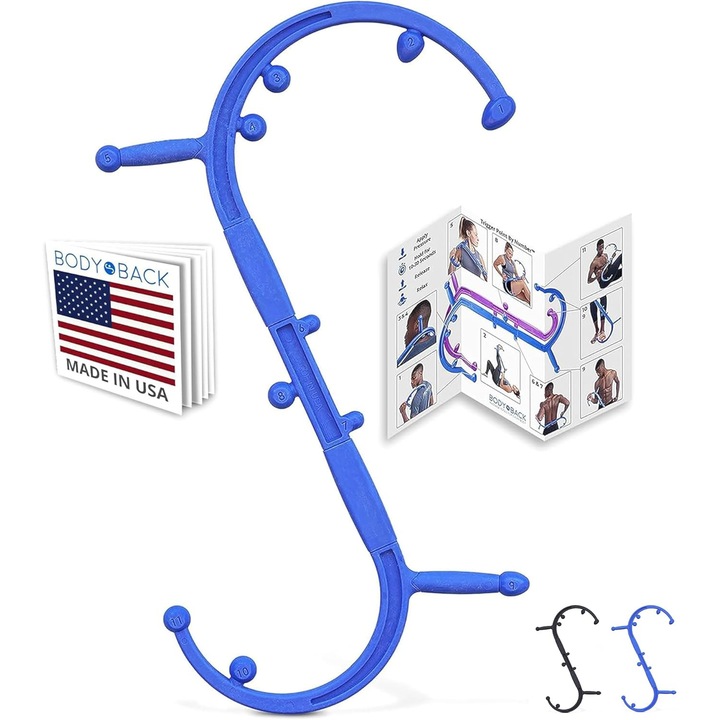 Dispozitiv masaj Body Back Buddy Elite 2.1, masaj manual complet, 11 puncte presiune, 68 x 40 cm, Plastic ranforsat, culoare Albastru