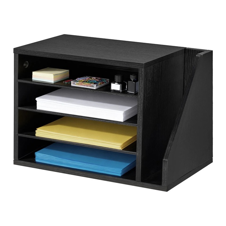 Organizator documente birou VEVOR, 4 compartimente, MDF, negru, 40x30x25cm