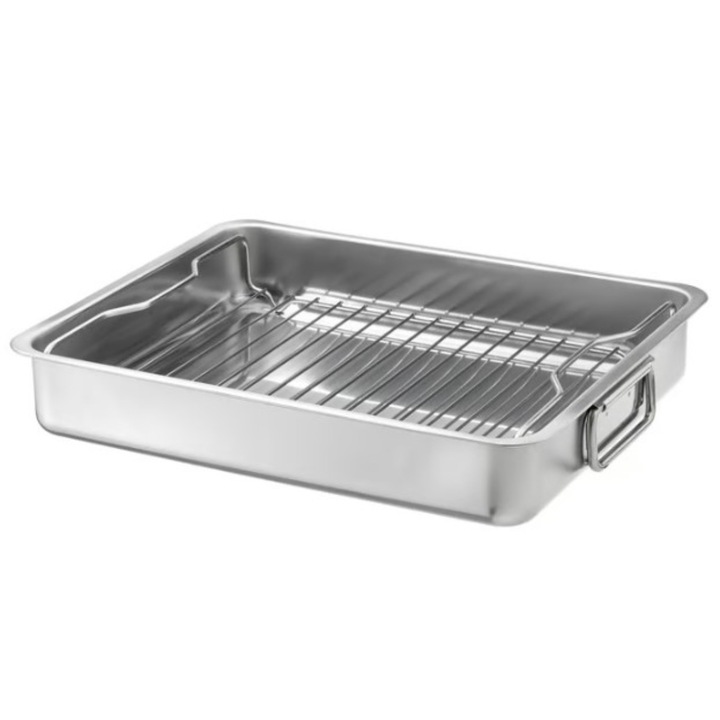 Tava cu grătar HomeNext, inox, 40x32cm, suport detașabil, argintiu, 2 piese