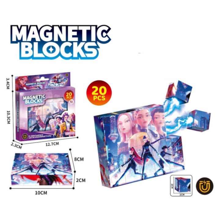 Set Cuburi Magnetice K-POP, 20 Piese, 6 Modele Construibile, Colorat, 6+
