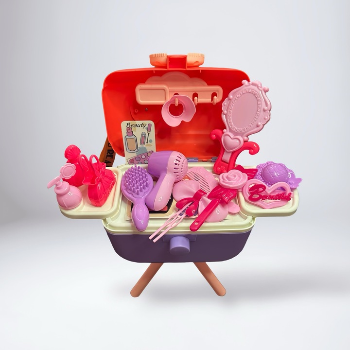 Set machiaj copii tip valiza, 20 piese, multicolor, 35x30x18cm