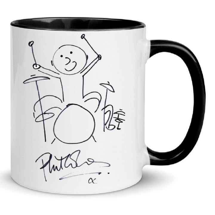 Cana Phil Collins No1 330ml Ceramica Alba si Neagra - Design Elegant, Rezistent la Masina de Spalat, Cadou pentru Fanii Muzicii Clasice