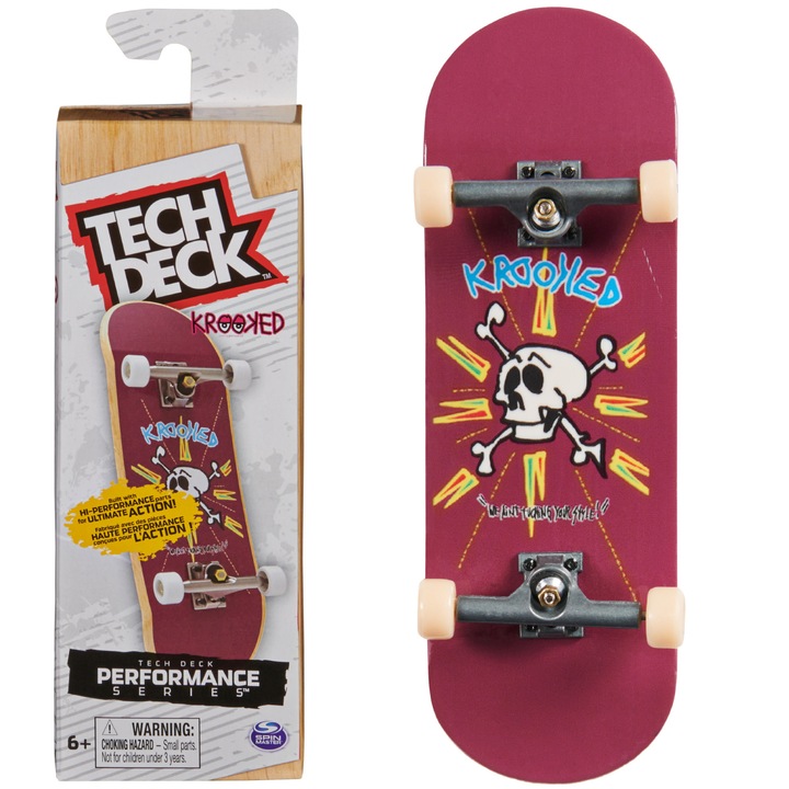 Tech Deck Performance Krooked interaktív gördeszka, mérete 6,5x4x17,5cm, fiúknak, fából