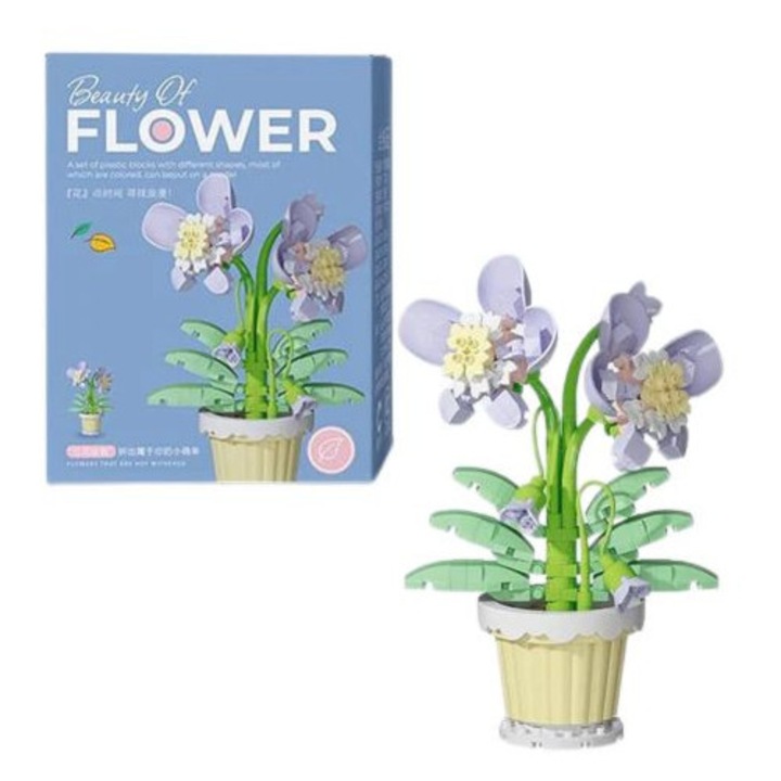 Set constructie copii, Orhidee in ghiveci, 218 piese, 8.3x7x12.6 cm