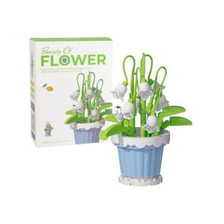 Set constructie pentru copii, floare Crin-de-vale în ghiveci, 105 piese, 6.5x6x9.6 cm