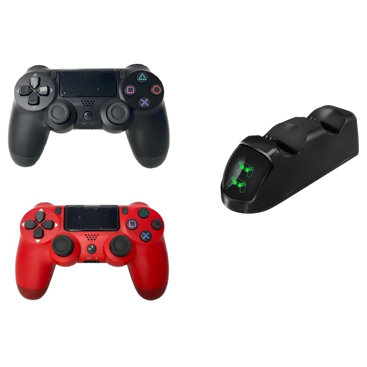 Set Statie Încărcare Duală cu 2 Controlere Wireless PS4, Red și Black, 175x60x55mm