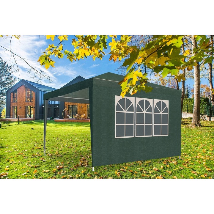 Perete lateral pavilion gradina, cu fereastra, prindere velcro, 3x2 m, material PE impermeabil, verde