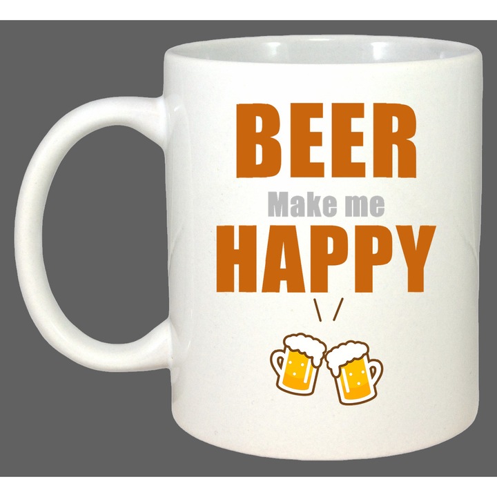 Cana Beer Make Me Happy, Cadou, Sarbatori, Cri-Flo, Culoare Alb, 330 ml