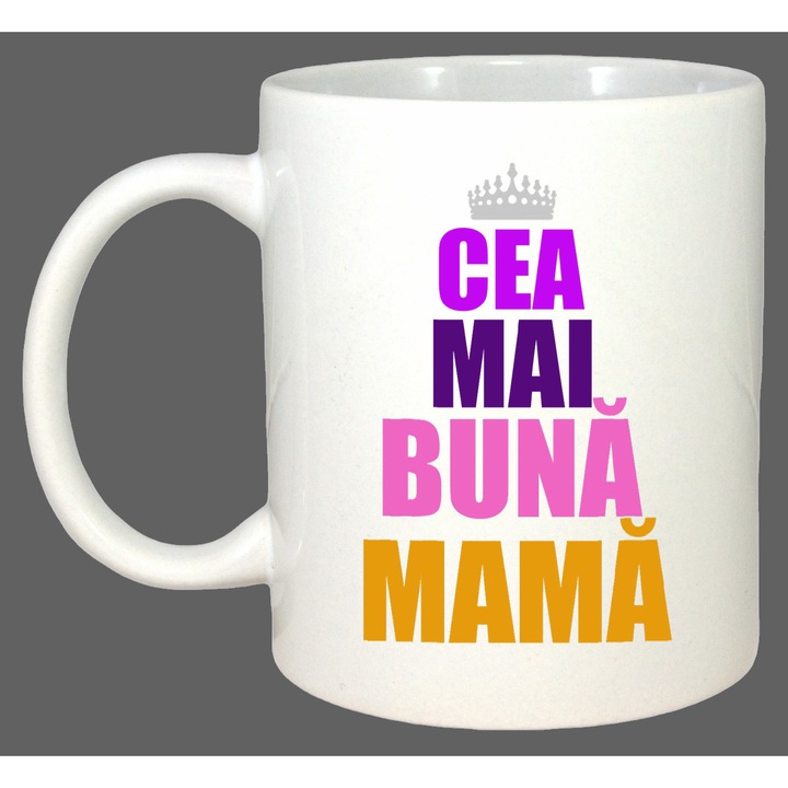Cana Cea Mai Buna Mama Coroana Mov, Cadou, Sarbatori, Cri-Flo, Culoare Alb, 330 ml