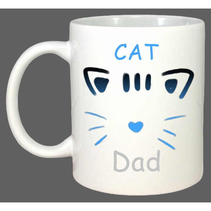 Cana Cat Dad Albastru, Cadou, Sarbatori, Cri-Flo, Culoare Alb, 330 ml